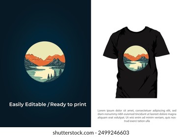 Adventure pine tree creek nature river logo And Tshirt design vector Illustration