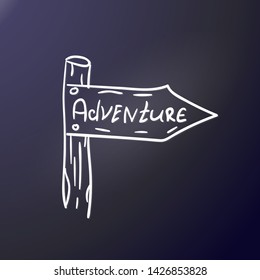 Adventure. Post pointer. Outdoor sticker. Print on textile, club shirt, graphic design. Vector illustration. Gray contour. Travel lifestyle. Pattern for cars. Doodle style. Adventure designs weekends