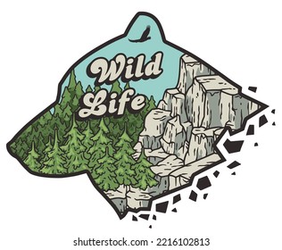 Adventure print in the form of bear. Wild life in nature and outdoor forest camping