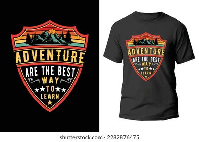 Adventure quotes typography t-shirt design with mountain and pine tree. sunset explore sea svg