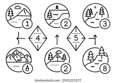 Adventure Race Rout Line Art Vector Drawing