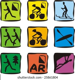 Adventure racing icons set