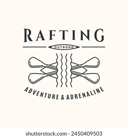 adventure rafting line art logo vector minimalist illustration design, canoe watersports logo design