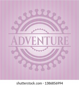 Adventure realistic pink emblem. Vector Illustration. Detailed.