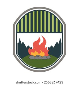 adventure retro bonfire badge cartoon. classic embroidery, heritage rustic, insignia throwback adventure retro bonfire badge sign. isolated symbol vector illustration