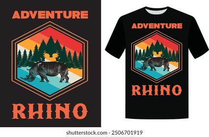 Adventure Rhino, Adventure Rhino Retro T Shirt Design,