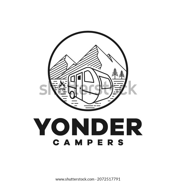 Adventure RV Trailer Campers Logo Inspiration,
mountain, monoline