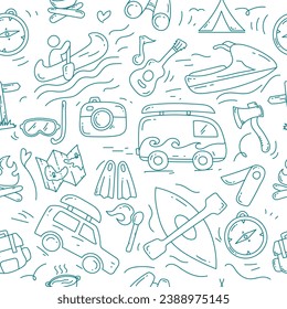 Adventure seamless pattern design. Seamless pattern with doodle adventure elements.