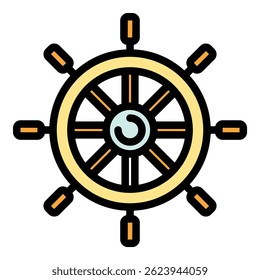 Adventure ship wheel icon. Outline adventure ship wheel vector icon color flat isolated