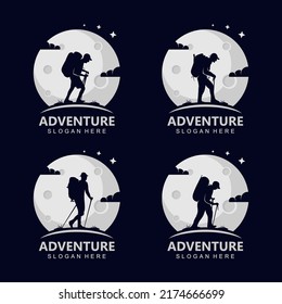 Adventure silhouette logo on the moon