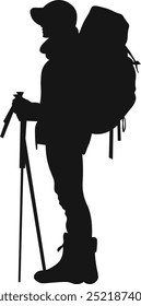 Adventure silhouettes of male and female mountain climbers