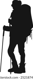 Adventure silhouettes of male and female mountain climbers