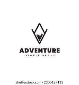 adventure simple logo, with mountain element and black outline style, suitable for adventure brand