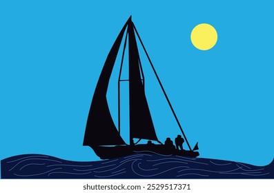 adventure of small ship sailing  on sea 