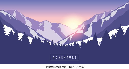 adventure in snowy mountain at sunrise vector illustration EPS10