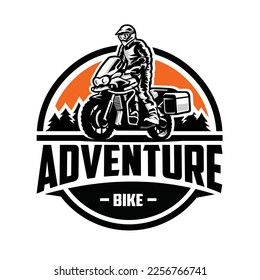 Adventure sport enduro motorcycle emblem logo vector art isolated