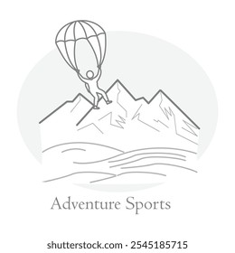 Adventure Sports Icon – Paraglider and Mountains Highlighting Thrilling Activities.