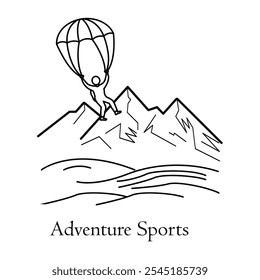 Adventure Sports Icon – Paraglider and Mountains Highlighting Thrilling Activities.