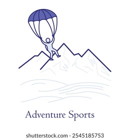 Adventure Sports Icon – Paraglider and Mountains Highlighting Thrilling Activities.