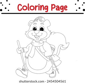 adventure squirrel coloring book page for children.
