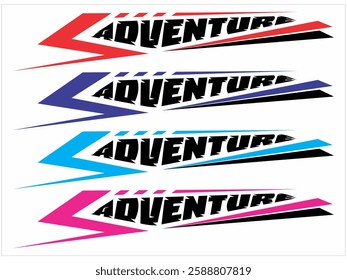 ADVENTURE text and colorful lines, vehicle sticker print design.