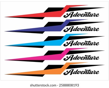 ADVENTURE text and cool colorful lines, vehicle sticker print design.