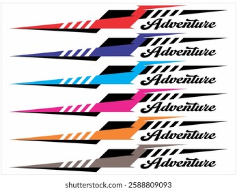 ADVENTURE text and elegant colorful lines, vehicle sticker print design.