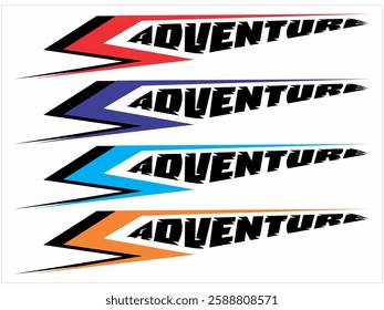 ADVENTURE text and modern colorful lines, vehicle sticker print design.