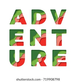 adventure text with paper cut color layers 3d effect