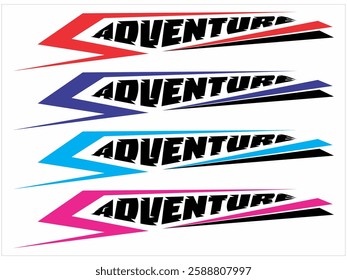 ADVENTURE text and simple colorful lines, vehicle sticker print design.