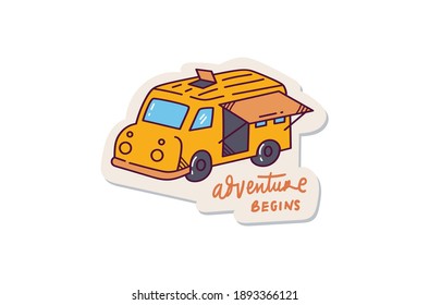 Adventure theme sticker design with minivan