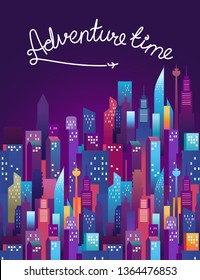 Adventure time concept. Modern city night illustration