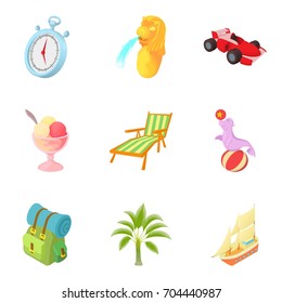 Adventure time icons set. Cartoon set of 9 adventure time vector icons for web isolated on white background