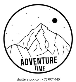 Adventure time. Vector illustration of mountains. Print design for mugs or clothers.