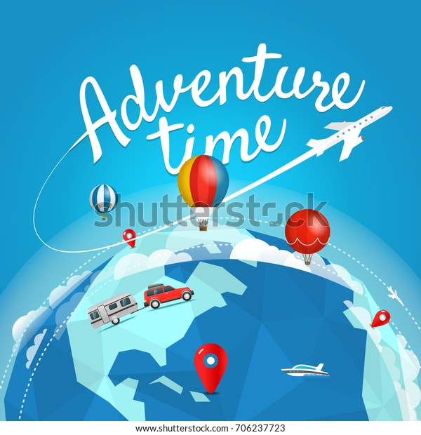 Adventure time vector illustration. Travel concept
with lettering logo