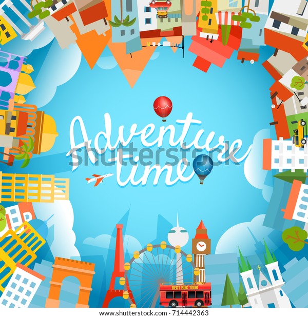 Adventure time vector illustration. Travel concept\
with lettering logo