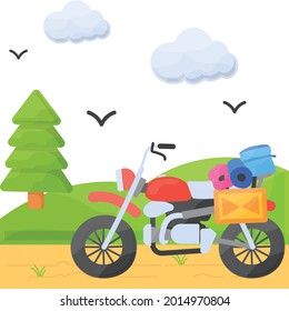adventure touring motorcycle Concept,  Road Trip via Bike Vector Icon Design, Travel and Tourism Symbol, Holiday and Vacation Sign, Discovery and exploration Stock, Adventure tourers illustration - Shutterstock ID 2014970804