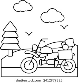 Adventure touring motorcycle Concept, Road Trip via Bike Vector Design, Wandering and Leisure Symbol, Touring and Pleasure Sign, Odyssey and Escapade Stock, Adventure tourers illustration,