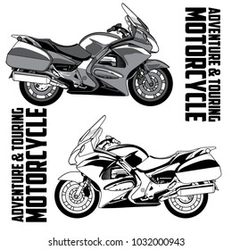 Adventure & Touring Motorcycle vector image design set. Black and white vector illustration isolated on white background.