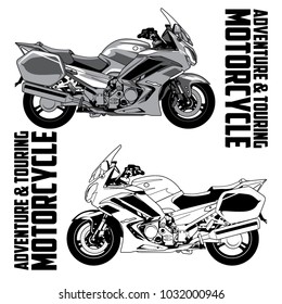 Adventure & Touring Motorcycle vector image design set. Black and white vector illustration isolated on white background.