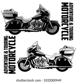 Adventure & Touring Motorcycle vector image design set. Black and white vector illustration isolated on white background.