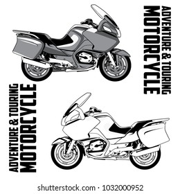 Adventure & Touring Motorcycle vector image design set. Black and white vector illustration isolated on white background.