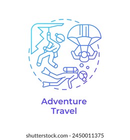 Adventure travel blue gradient concept icon. Trend in travelling. Extreme sports. Seeking new experience. Round shape line illustration. Abstract idea. Graphic design. Easy to use in blog post