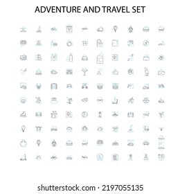 adventure and travel collection icons, signs, outline symbols, concept linear illustration line collection