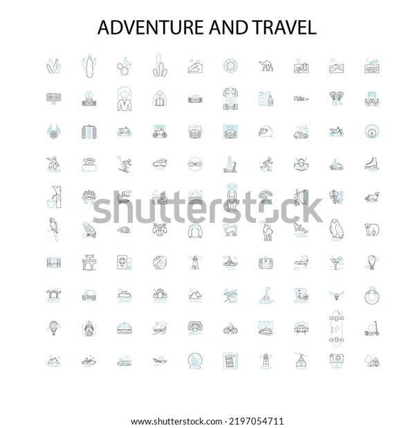 adventure and travel color\
icons, signs, outline symbols, concept linear illustration line\
collection