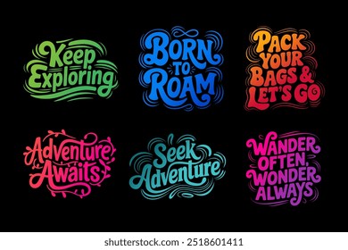 Adventure and Travel hand drawn retro style typography set