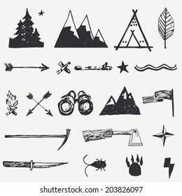 Adventure And Travel Hand Drawn Set