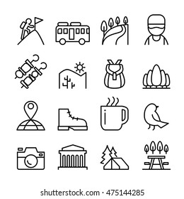 Adventure & Travel icon set in thin line style