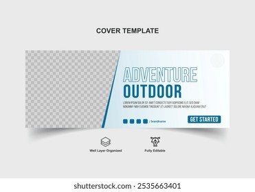 Adventure travel promotion banner social media Template. Adventure Cover Design. Explore the World. Tourism Banner Design