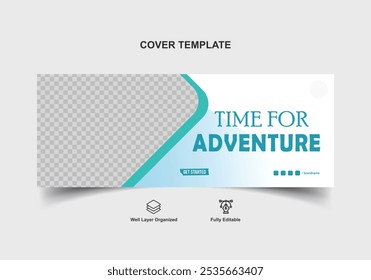 Adventure travel promotion banner social media Template. Adventure Cover Design. Explore the World. Tourism Banner Design